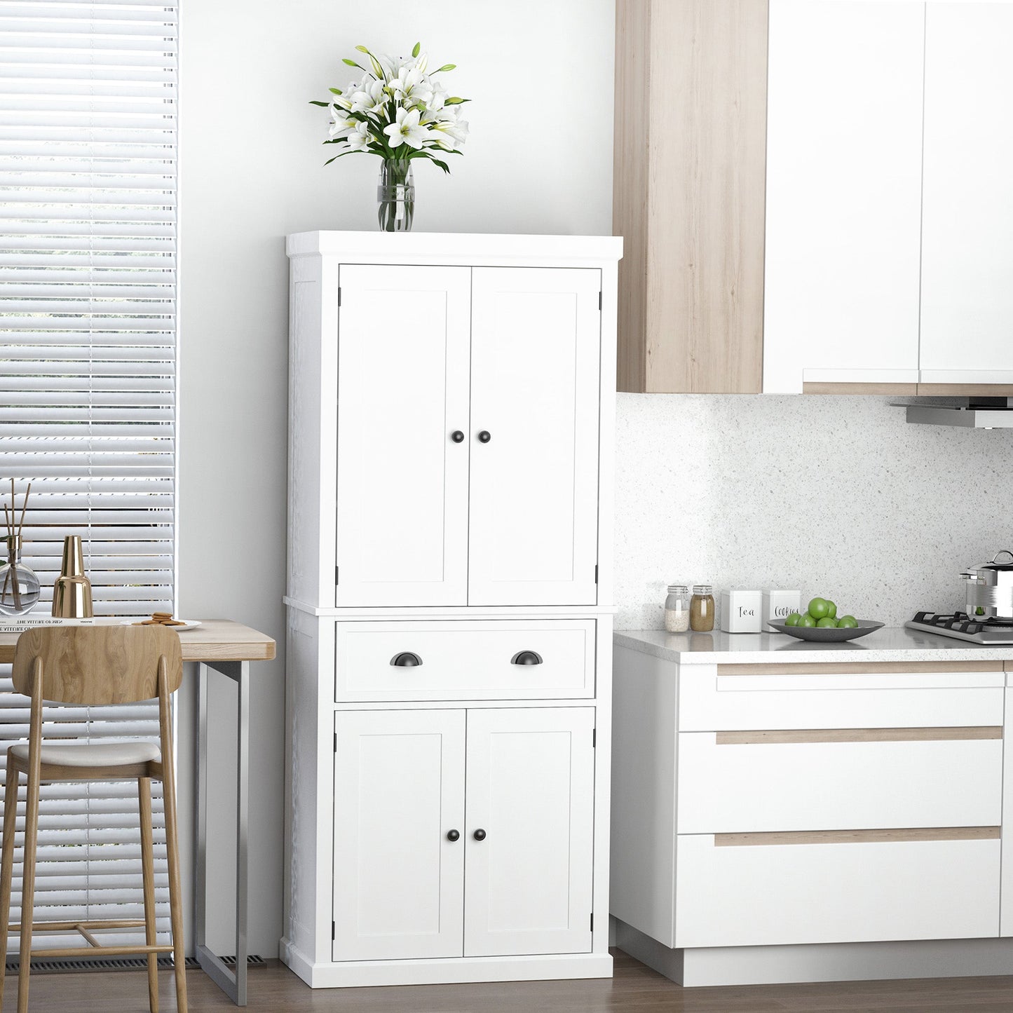 Mobile kitchen with upper and lower locker and central drawer in MDF, chipboard and metal, 76x40.5x184cm, white - Borgè