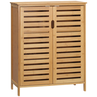 Kleankin Modern Bathroom Cabinet with 2 doors with 2 ventilated bamboo shelves, 68x32x86 cm, wood color - Borgè