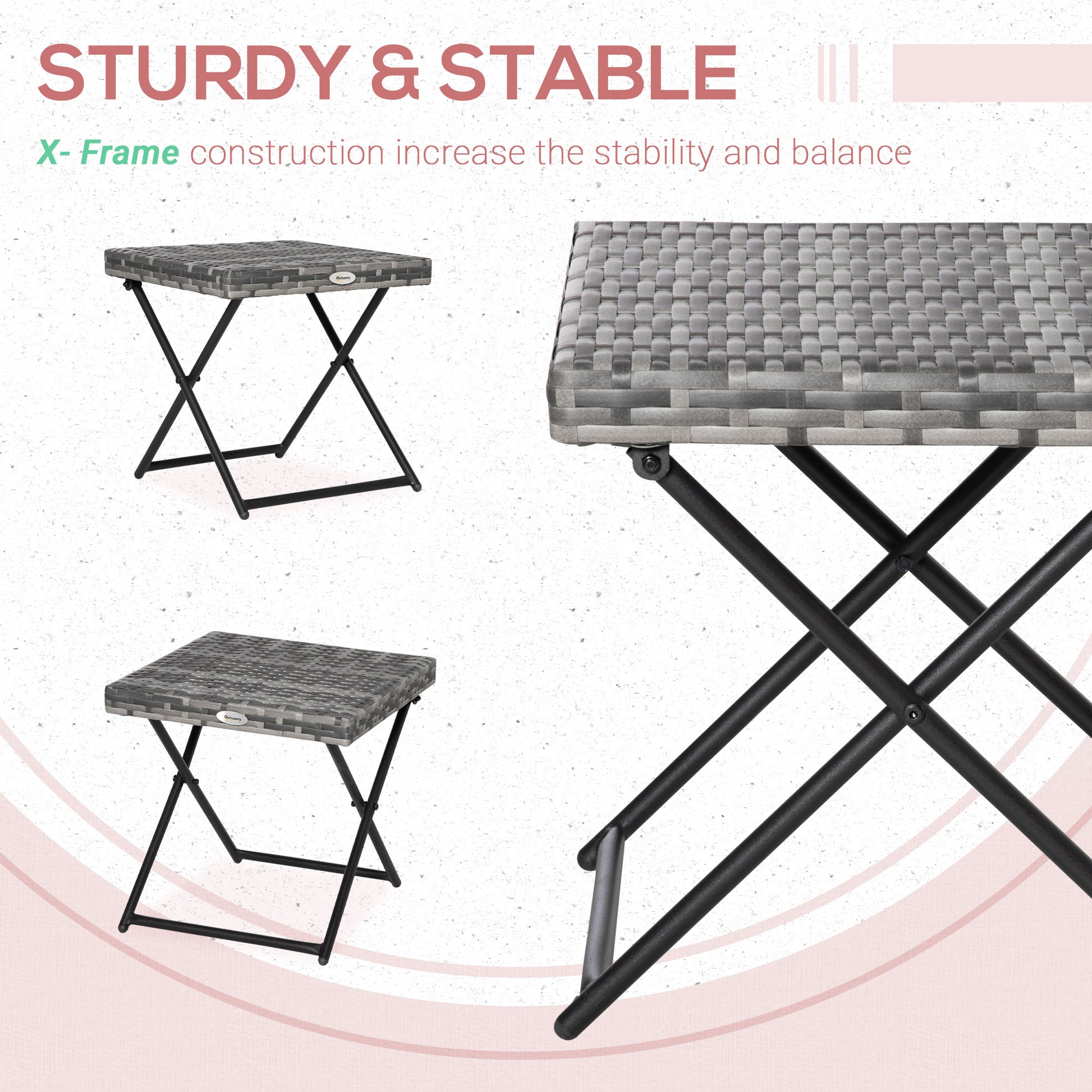 Outsunny Garden table folding saving sausage in Rattan Synthetic and steel, 40x40x40cm, gray - Borgè