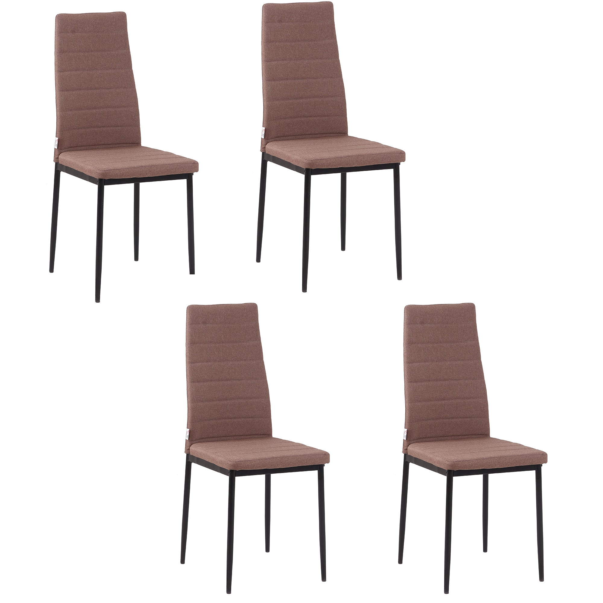 Set 4 Padded Modern Style Chairs in Metal and Fabric - Khaki - Borgè
