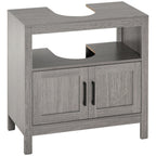 Kleankin Mobile sublavabo with 2 doors and wooden shelves 60x30x60cm, Grey wooden shelves - Borgè