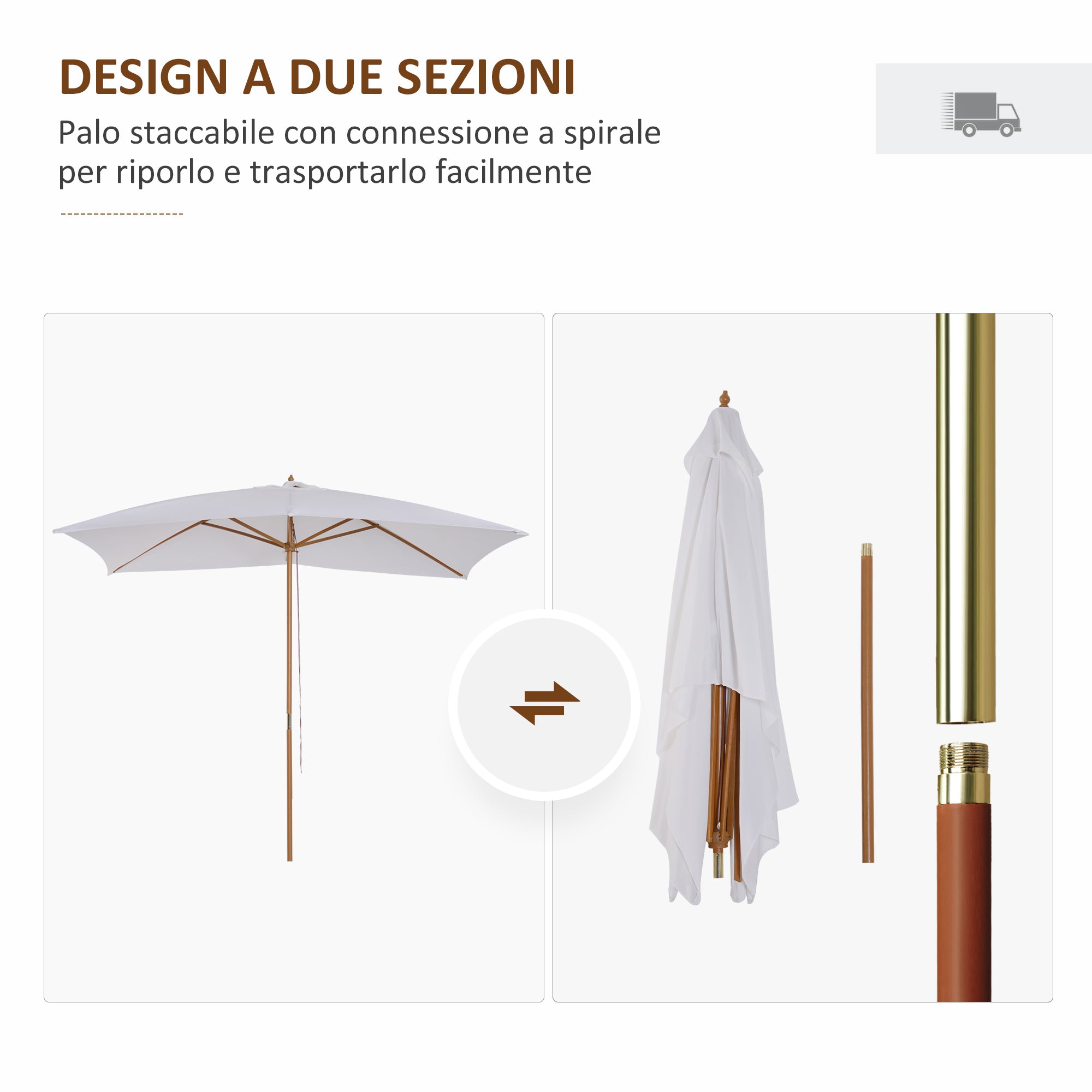 Outsunny umbrella M from garden 2x3 in lacquered wood with removable cover, white - Borgè