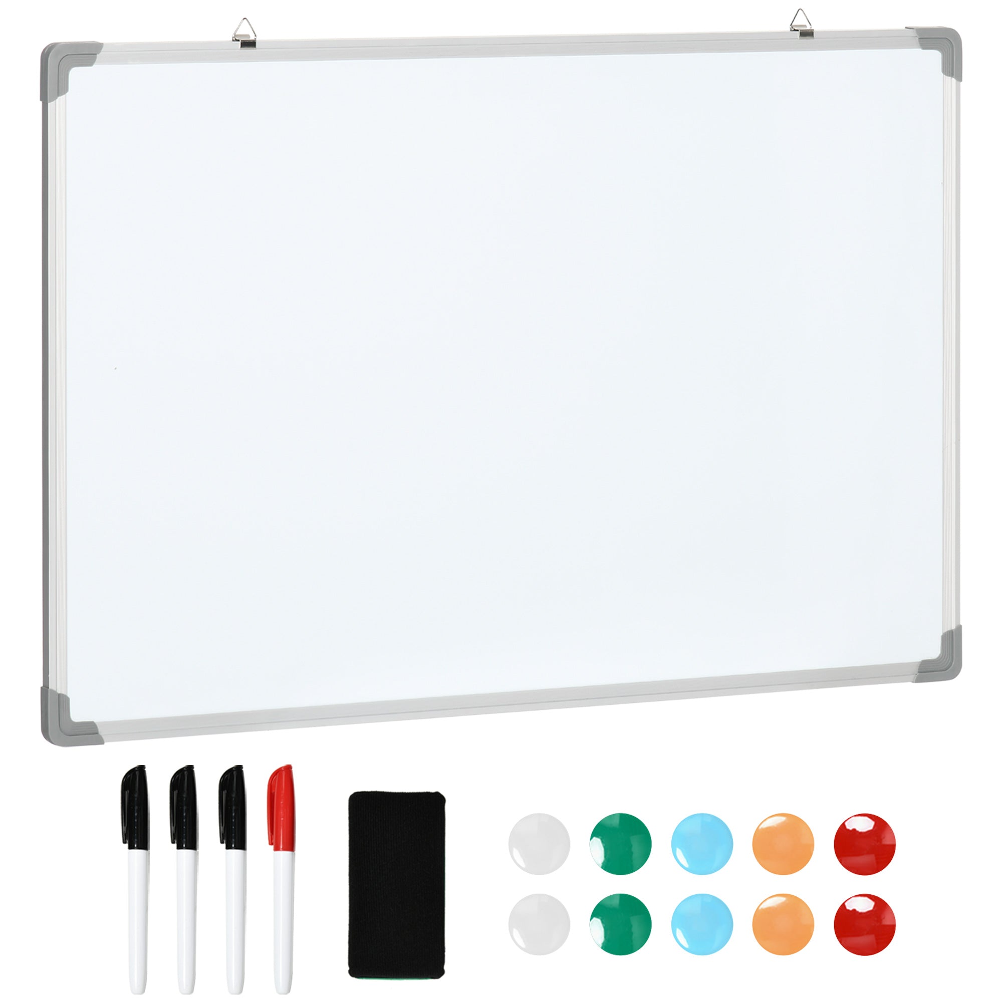White Rectangular Magnetic Whiteboard with 4 Markers, 1 Eraser and 10 ...