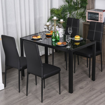 Set 5 pieces with 1 table and 4 kitchen chairs or dining room in the same -like, metal and tempered glass, black - Borgè