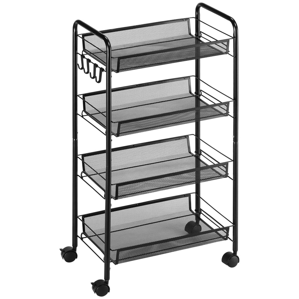 kitchen trolley with 4 shelves removable with 4 hooks and wheels, in steel and plastic PP, 45x26.5x84 cm, black - Borgè