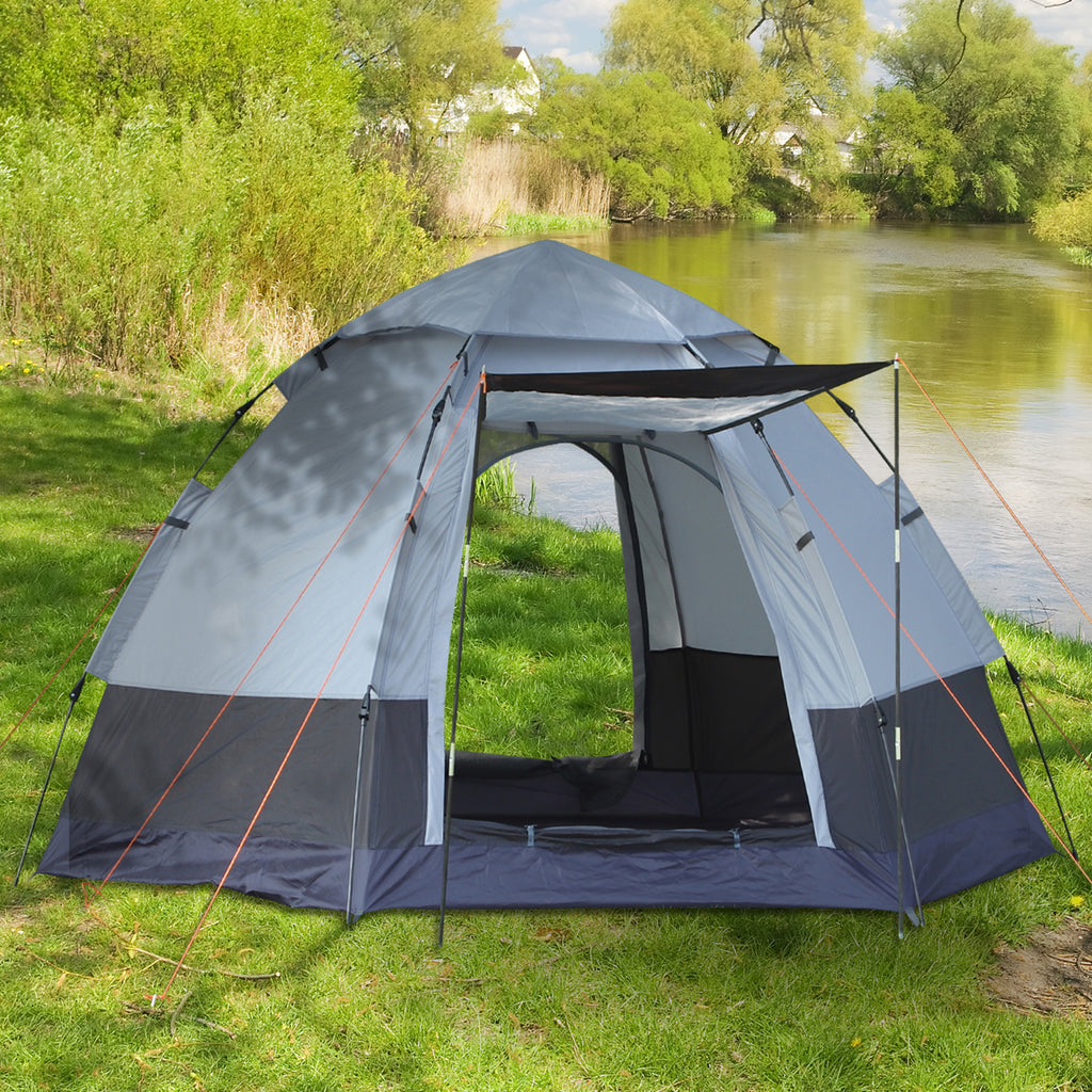 Outsunny camping curtain 4 seats with automatic opening and accessories, in steel and Oxford fabric, gray and black - Borgè