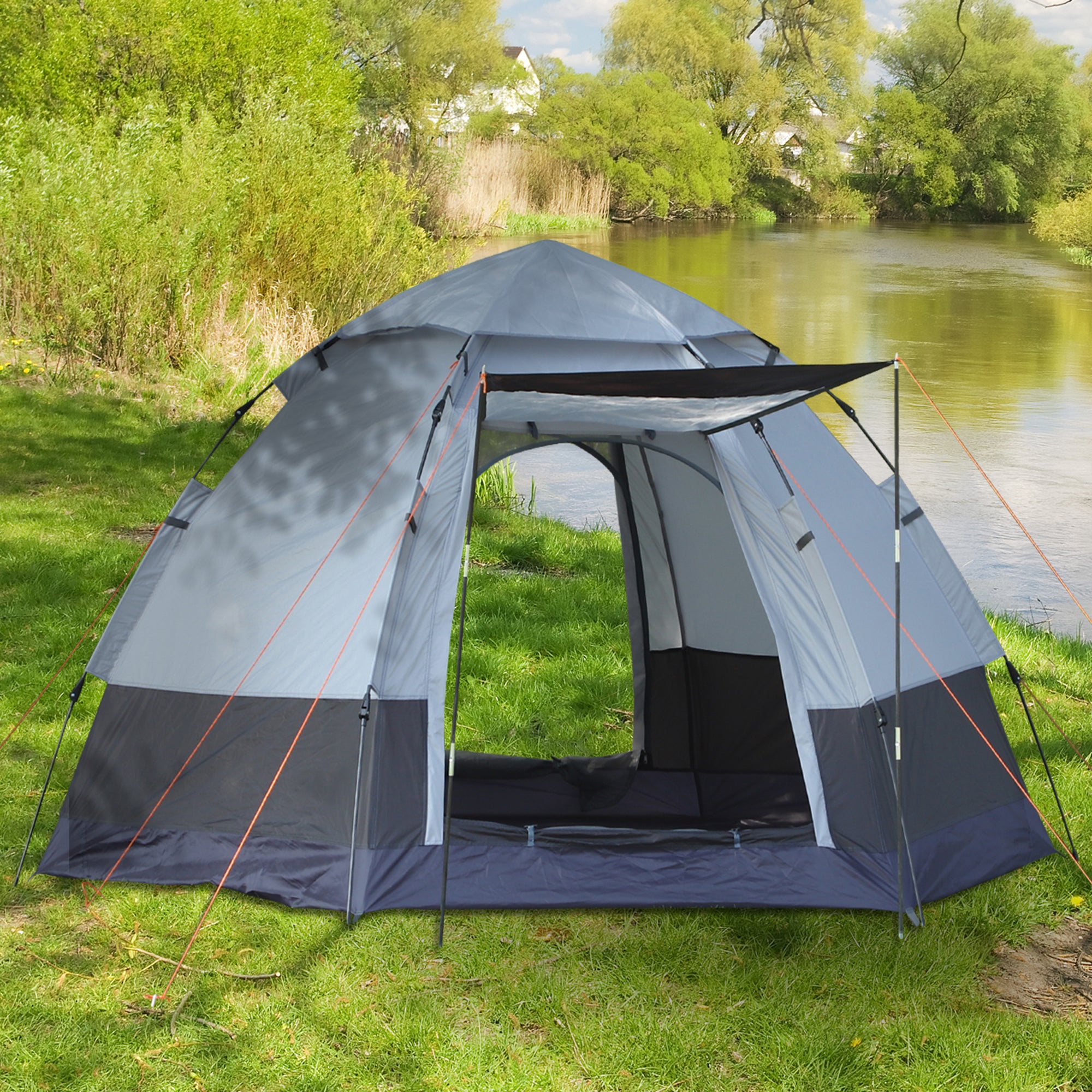 Outsunny camping curtain 4 seats with automatic opening and accessories, in steel and Oxford fabric, gray and black - Borgè
