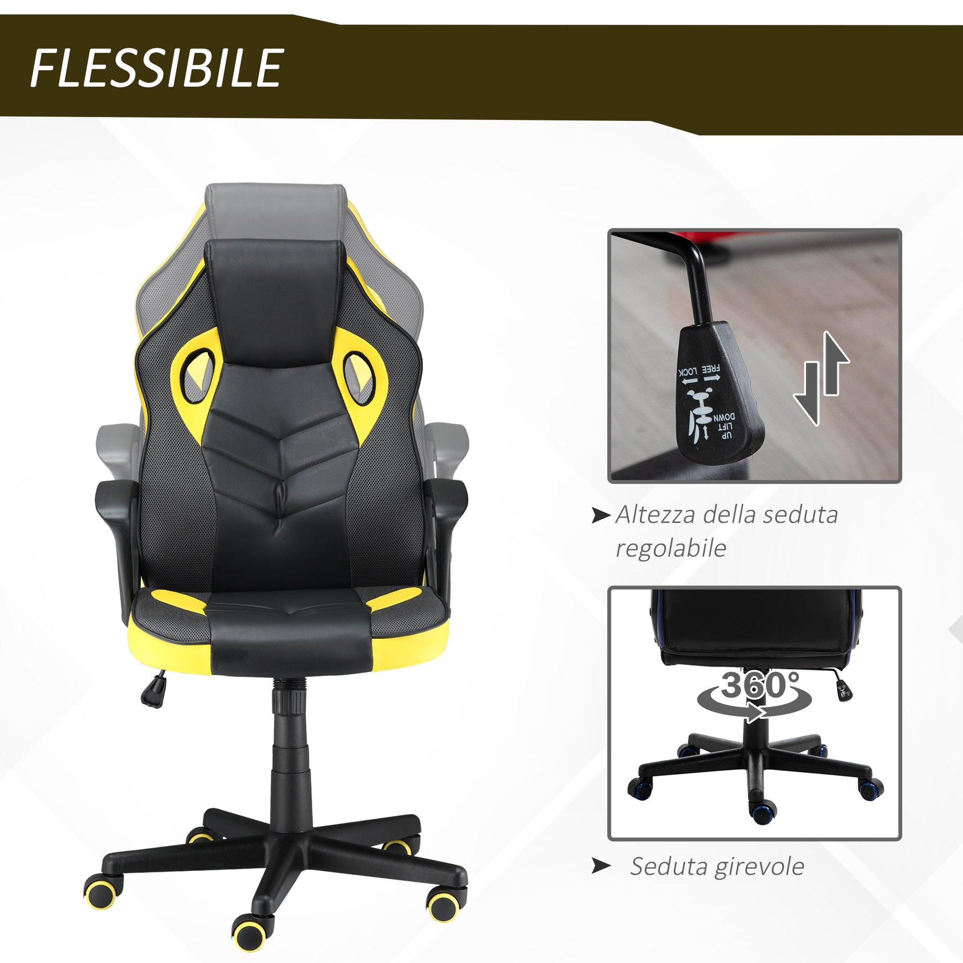 VATER GAMING CHAIR COMPANY OFFICE OFFICE WITH ROTELLE IN BLACK AND GIALLY LIKE, adjustable height - Borgè