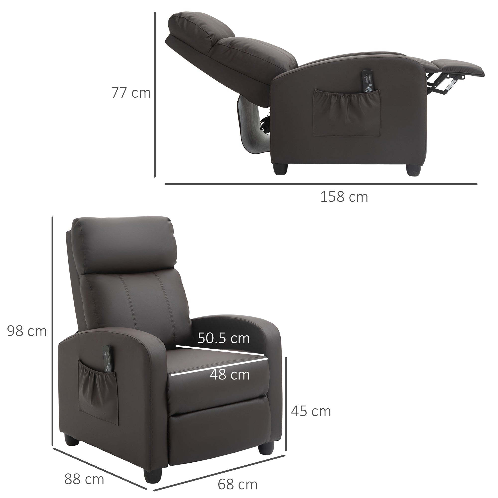 Campaign Relax Massive with 8 modes and 5 intensity, reclining armchair with footrests and remote control - brown - Borgè