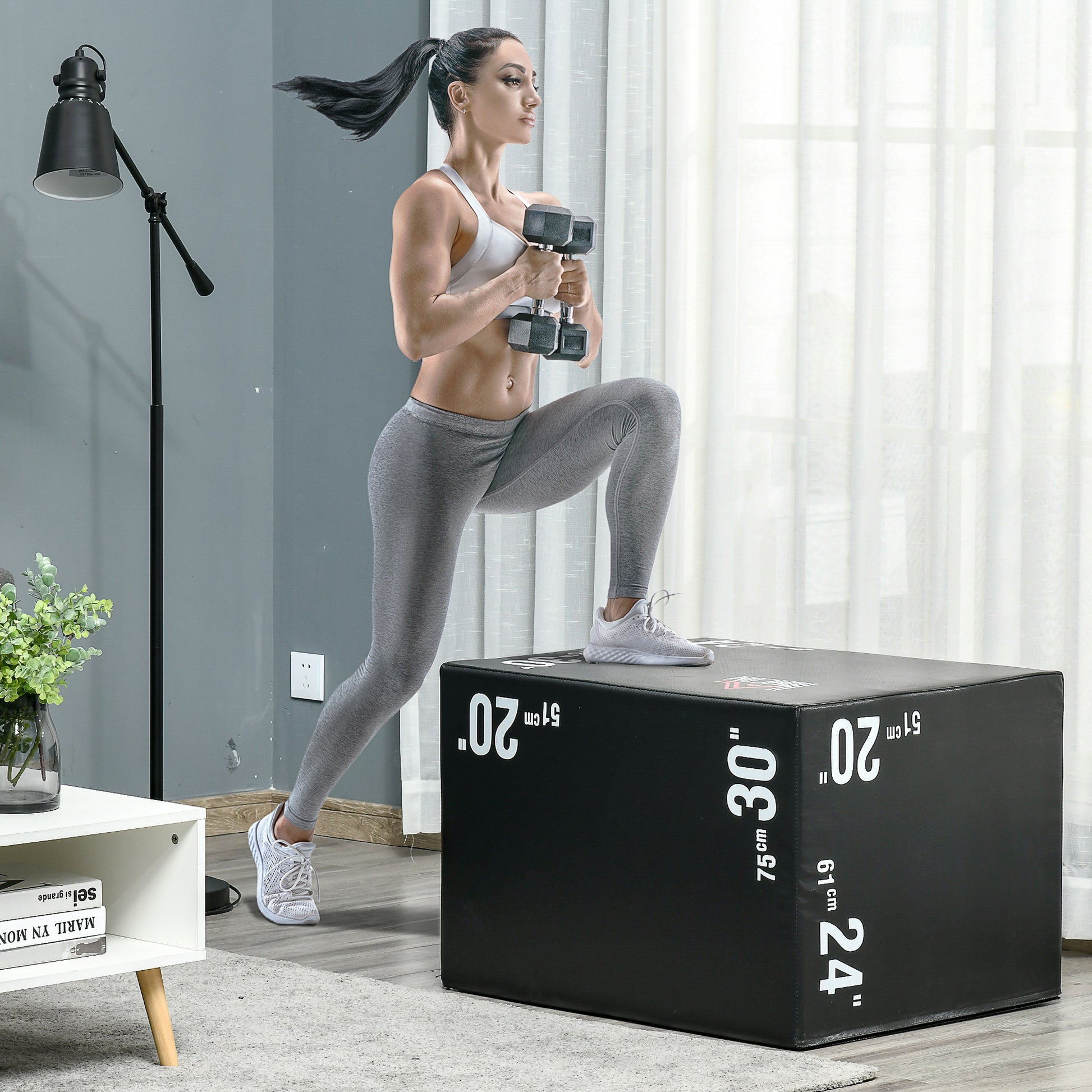 Homcom Plyo Box 3 In1 at 3 heights, Plometric Jumping Box capacity 120kg, 75x51x61cm, black - Borgè