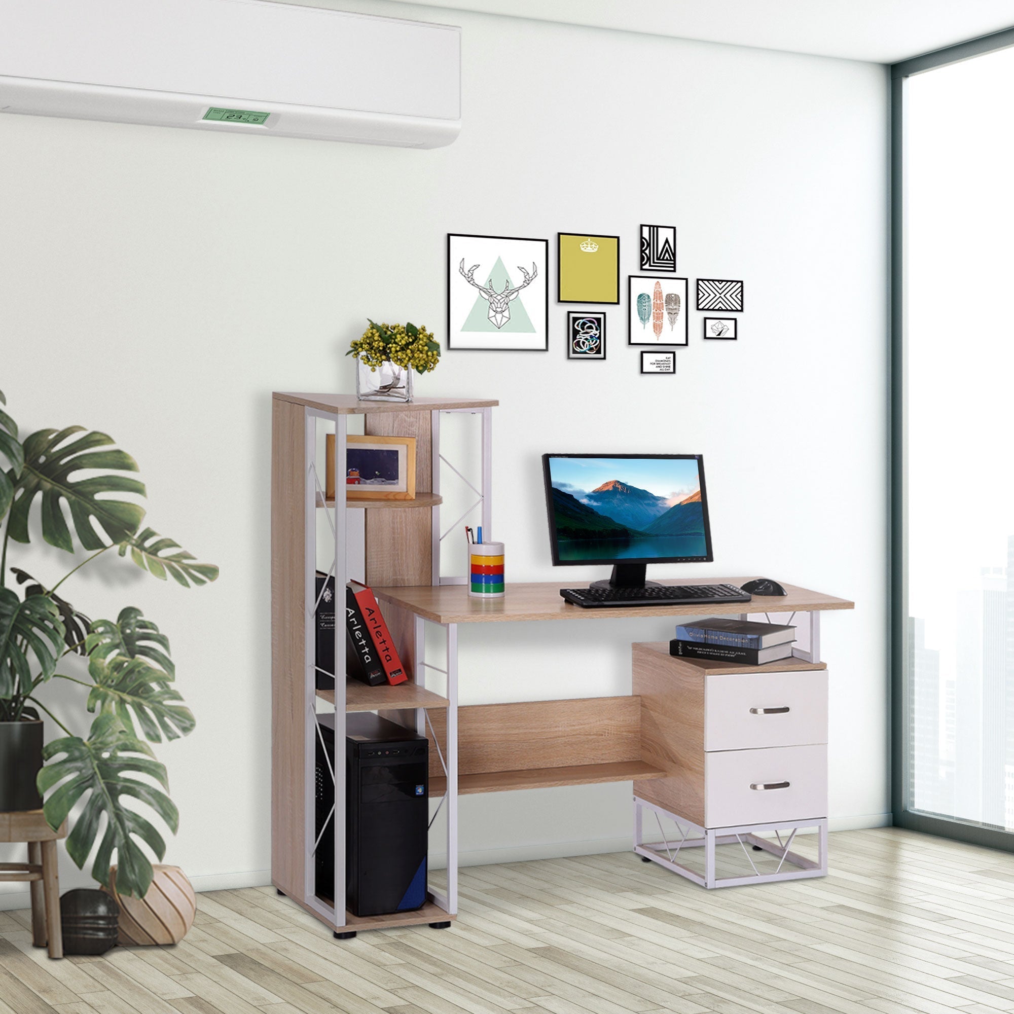 Desk for computer PC Office with shelf 133 x 55 x 123cm - Borgè