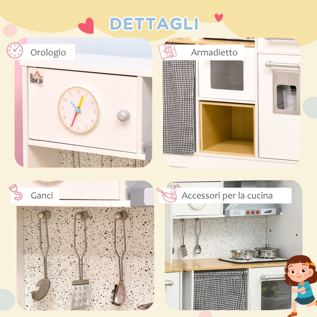 Homcom cuisine 2 pieces for children 3-6 years with kitchen utensils, lights and sound effects, in mdf and pp - Borgè