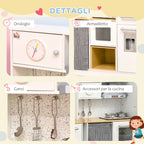 Homcom cuisine 2 pieces for children 3-6 years with kitchen utensils, lights and sound effects, in mdf and pp - Borgè