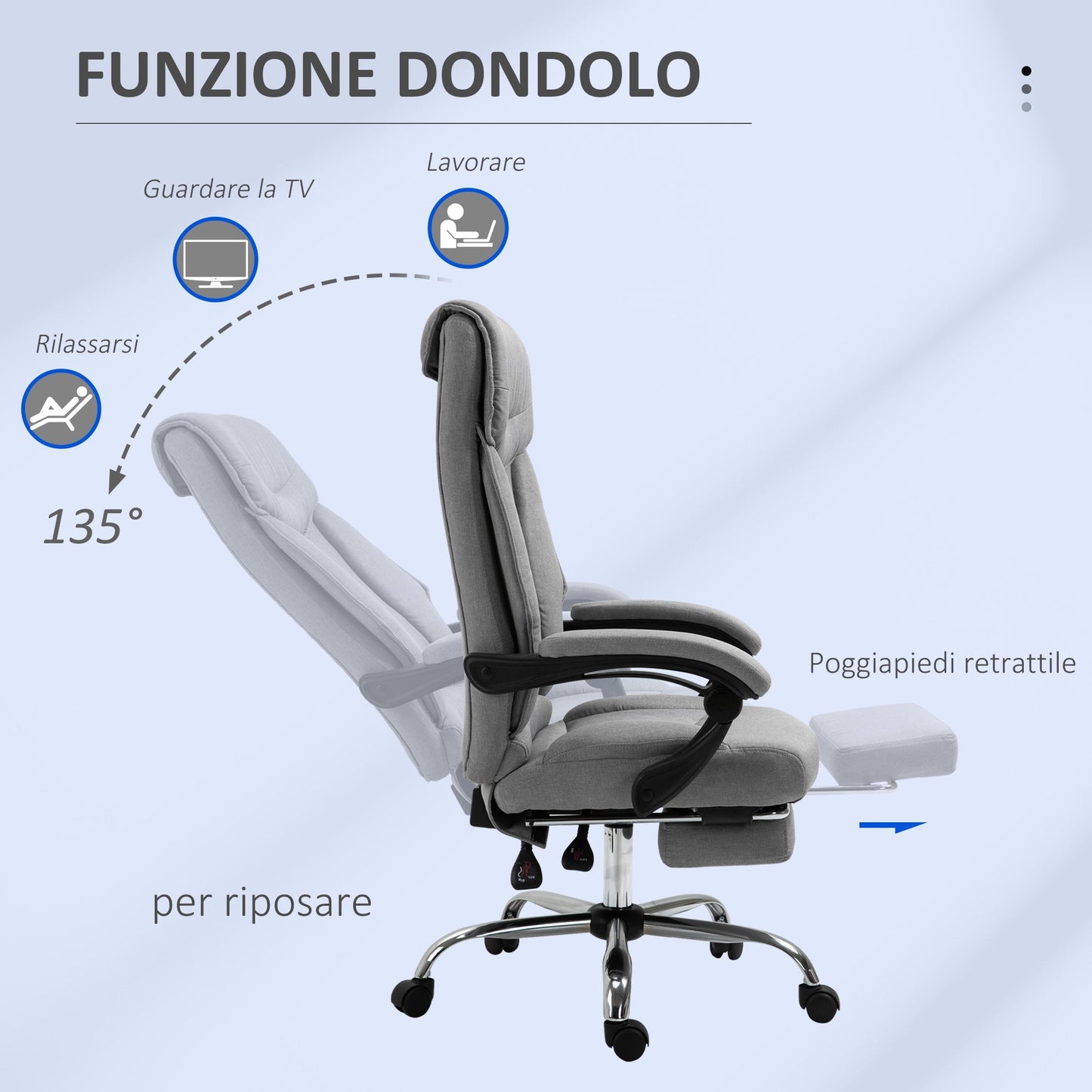 Ergonomic chair with retractable office footrest from office, adjustable height, Grey - Borgè