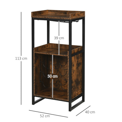 Homcom Mobile Industrial Style Door Cantinetta Wine for 9 bottles and holders, brown - Borgè