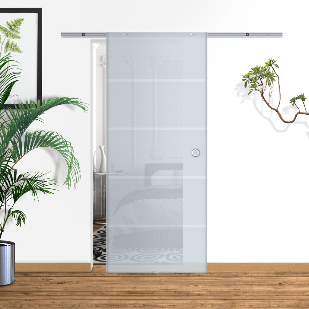 Internal sliding door in chopped and satin glass with B3 binary aluminum for bathroom Kitchen Studio Glass 205x 90x 0.8cm - Borgè
