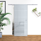 Internal sliding door in chopped and satin glass with B3 binary aluminum for bathroom Kitchen Studio Glass 205x 90x 0.8cm - Borgè