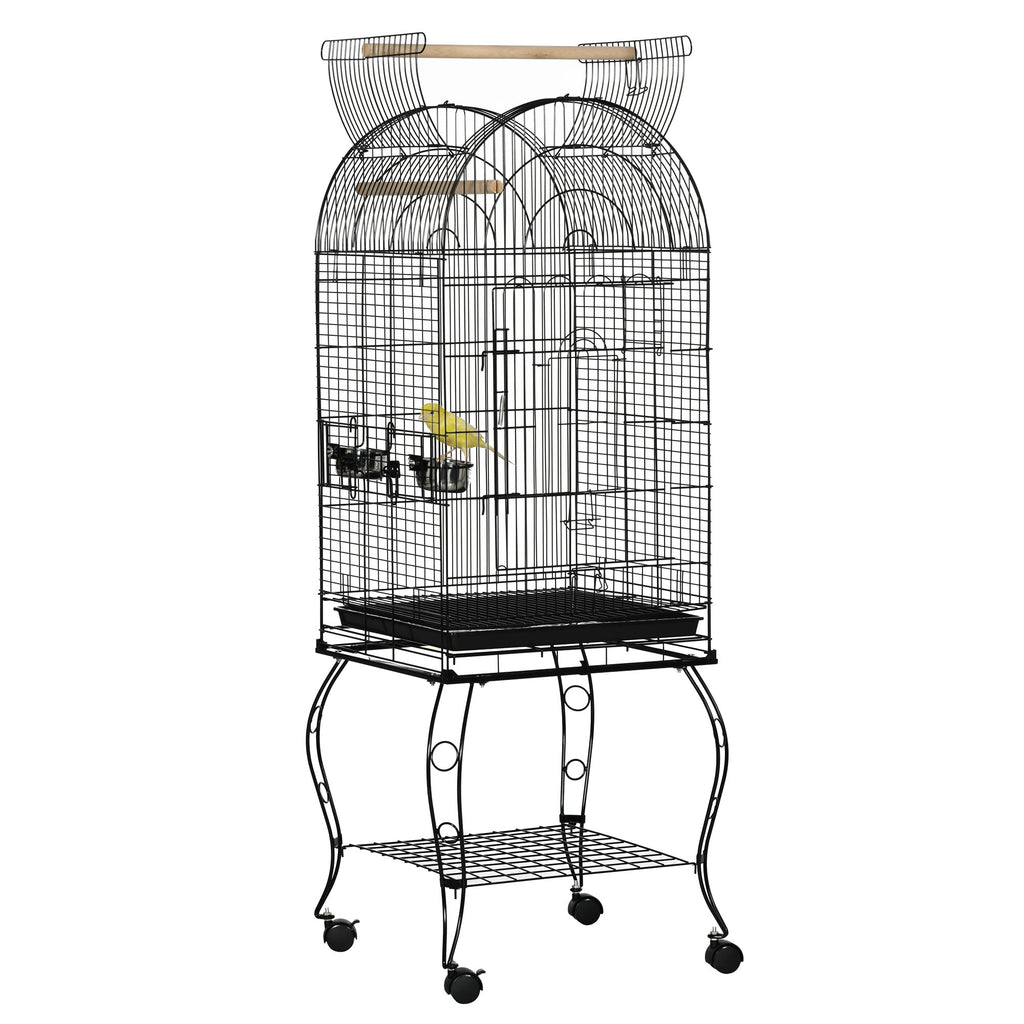 Pawhut cage for birds and canaries, aviary with black metal wheels 51x51x153cm - Borgè