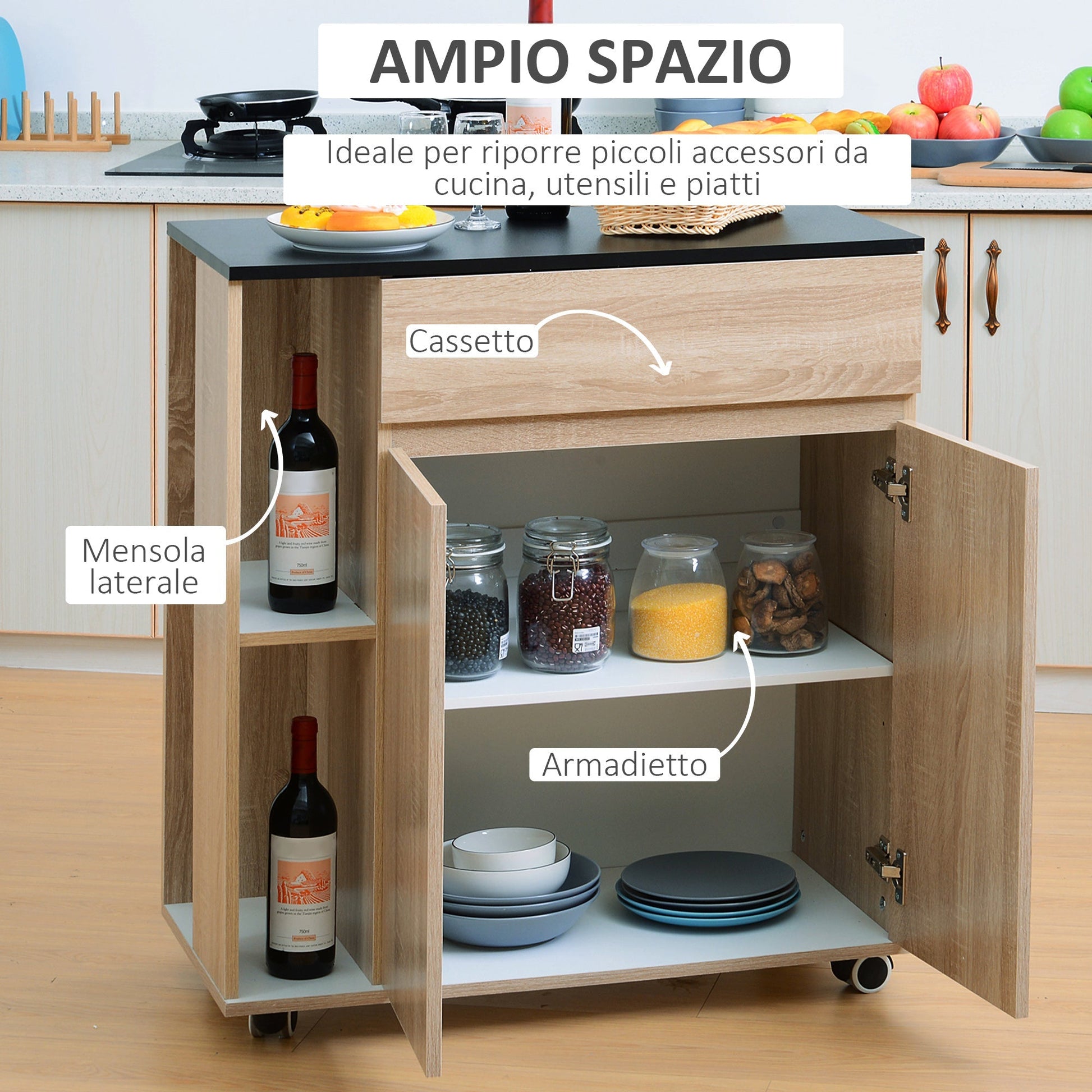 Kitchen Cabinet With Wooden Cabinet Drawers - Borgè