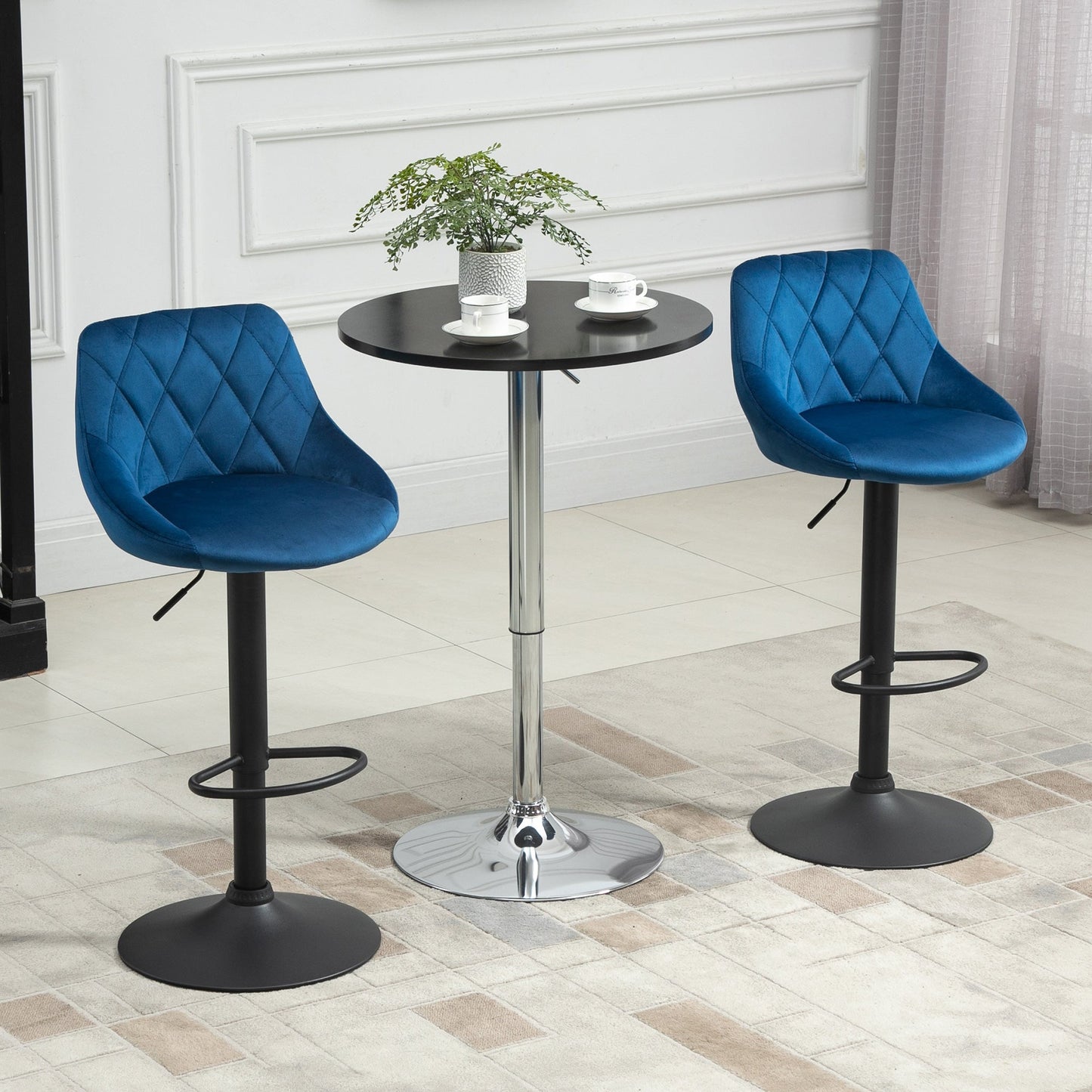 Homcom set 2 swivel design bar stools with adjustable height - blue - Borgè