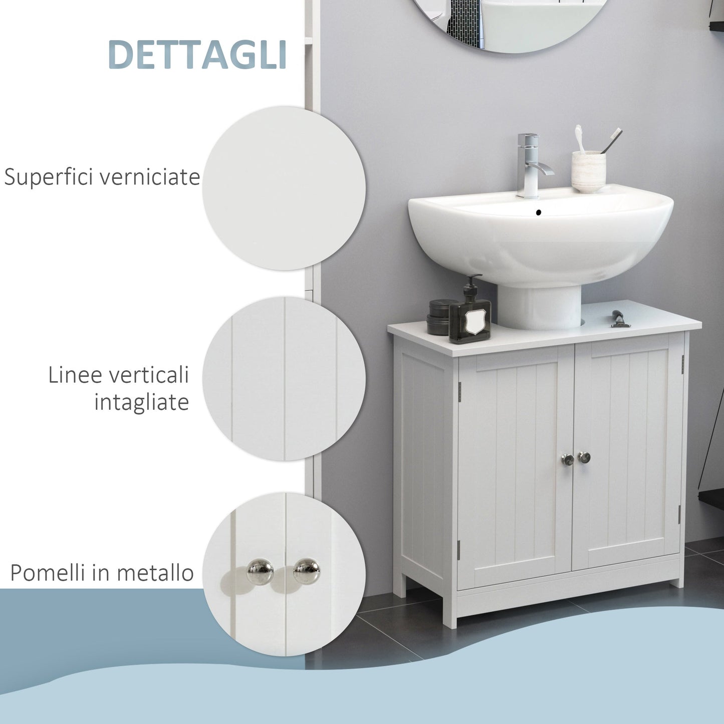 HOMCOM Under Sink Cabinet in MDF, White Bathroom Cabinet with 2 Doors (60x30x60cm) - Borgè