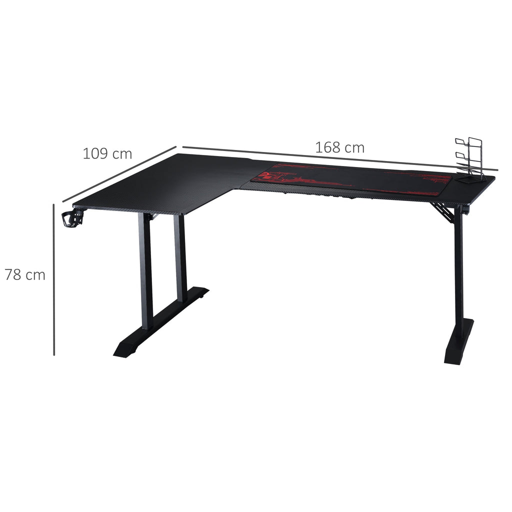 Corner Desk in Black for Gaming and Office with gamepad support and mat - Borgè