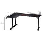 Corner Desk in Black for Gaming and Office with gamepad support and mat - Borgè