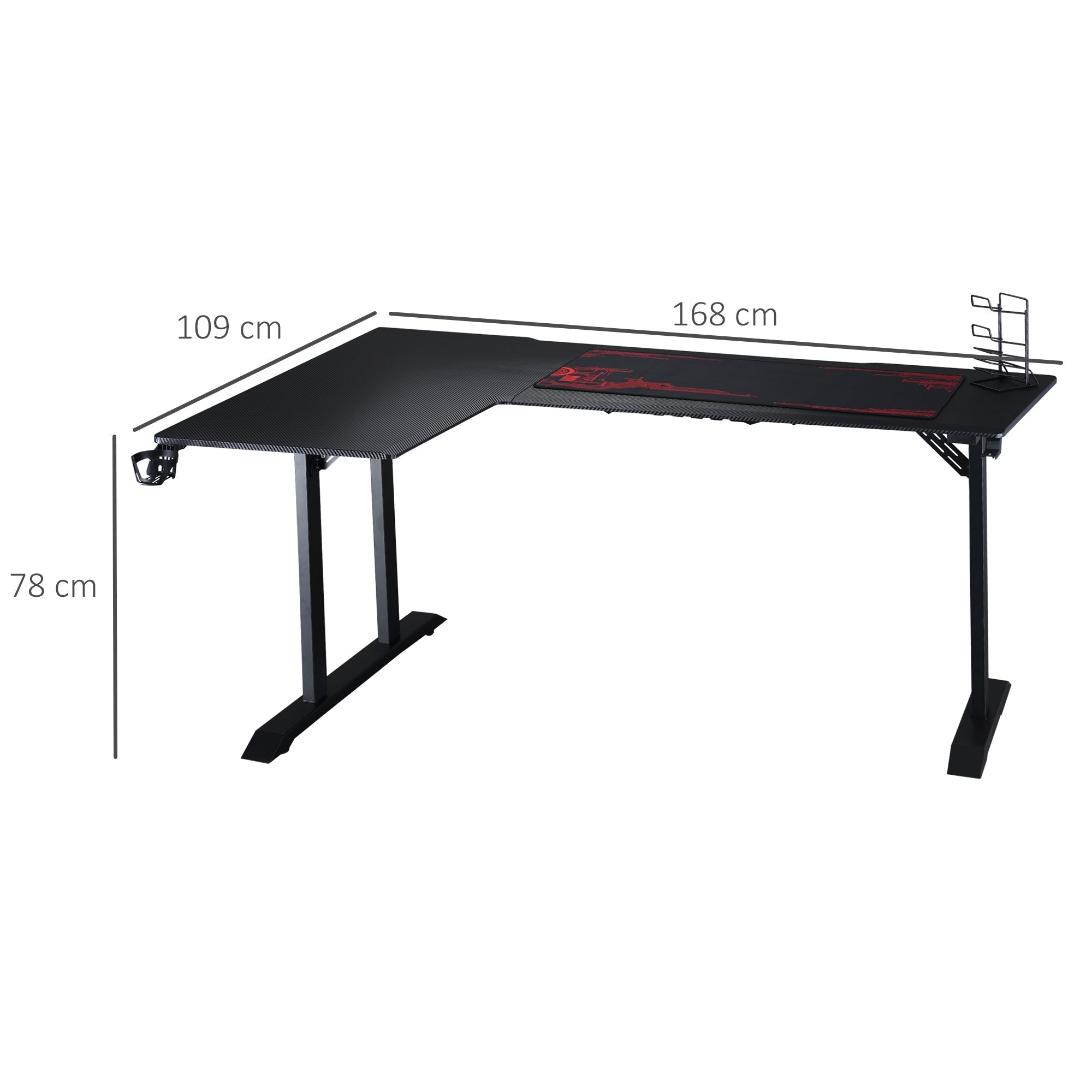 Corner Desk in Black for Gaming and Office with gamepad support and mat - Borgè