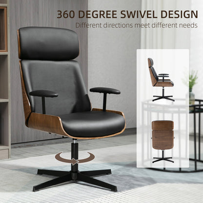 desk chair with wooden backrest and breathable and padded PU leather seat, 62x76.5x105 cm, black