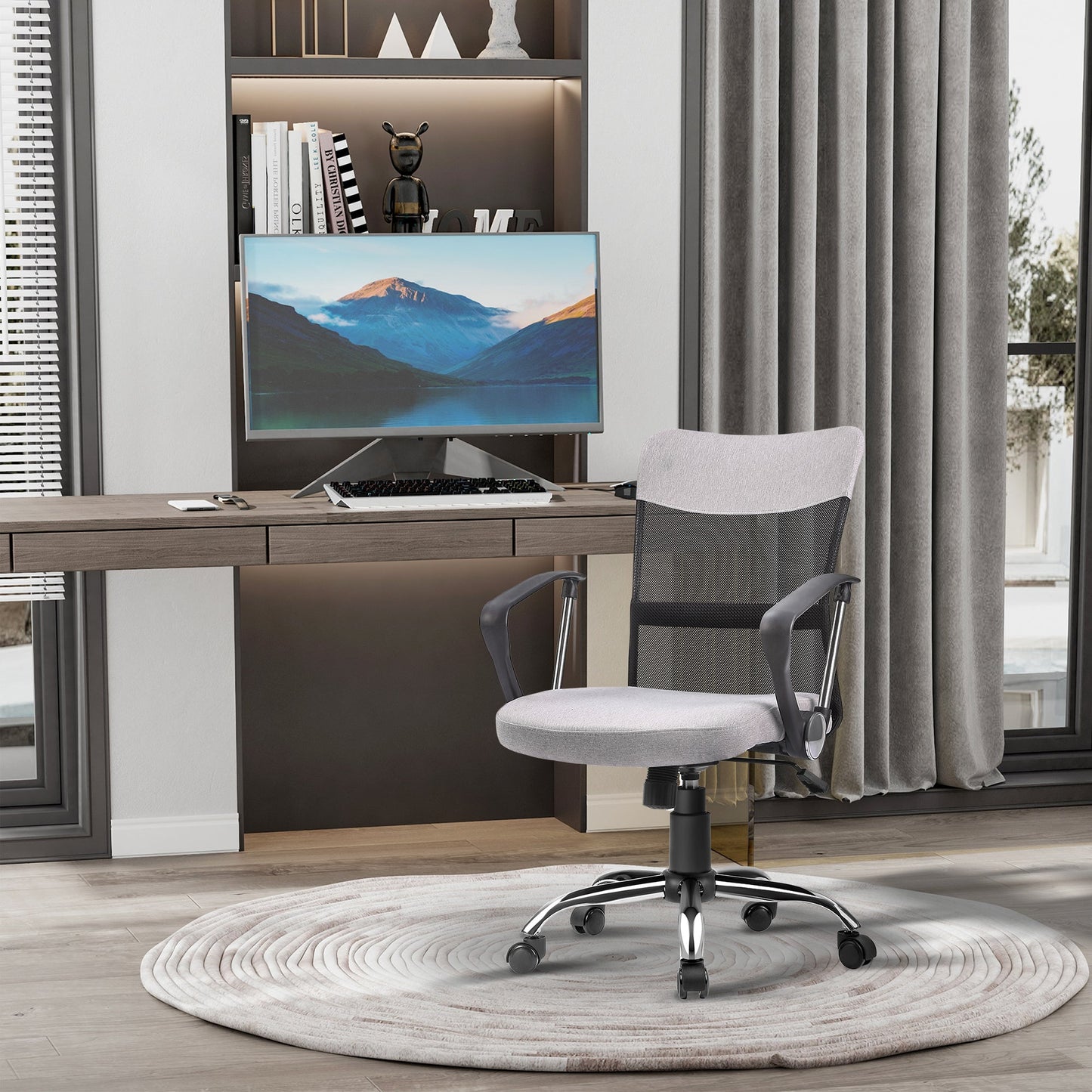 Vash office armchair in Grey fabric, swivel and ergonomic chair for desk - Borgè