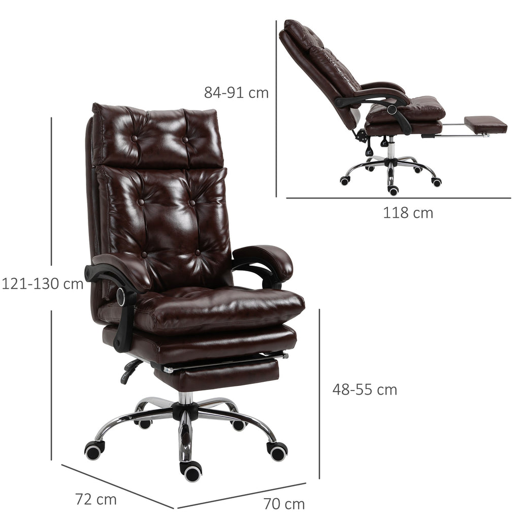 Ergonomic Presidential Faux Leather Office Chair, Swivel Office Chair with Adjustable Height, 135° Reclining and Pull-Out Footrest for Study and Desk, Brown - Borgè