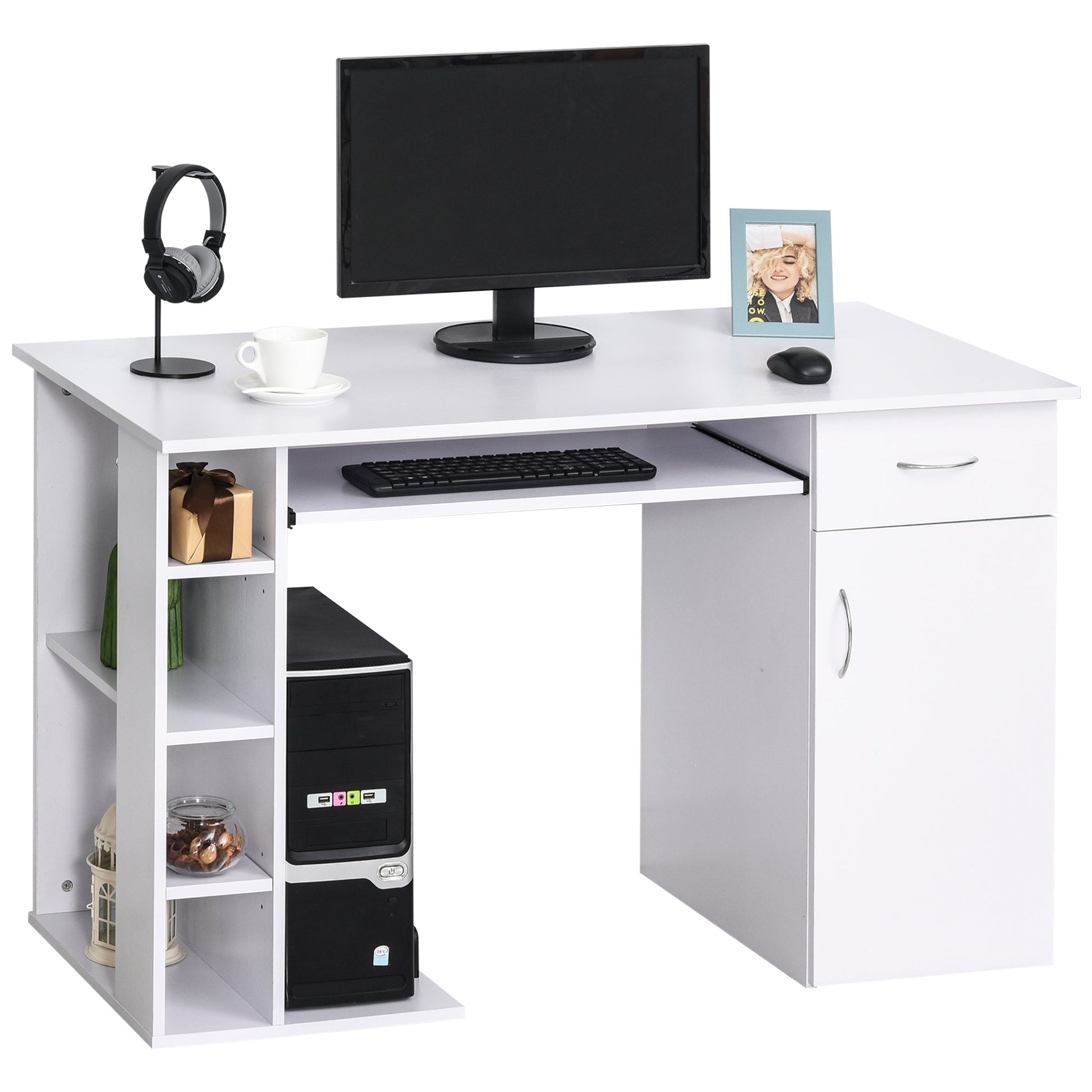 desk for ergonomic pc with shelves and white removable keyboard plane - Borgè