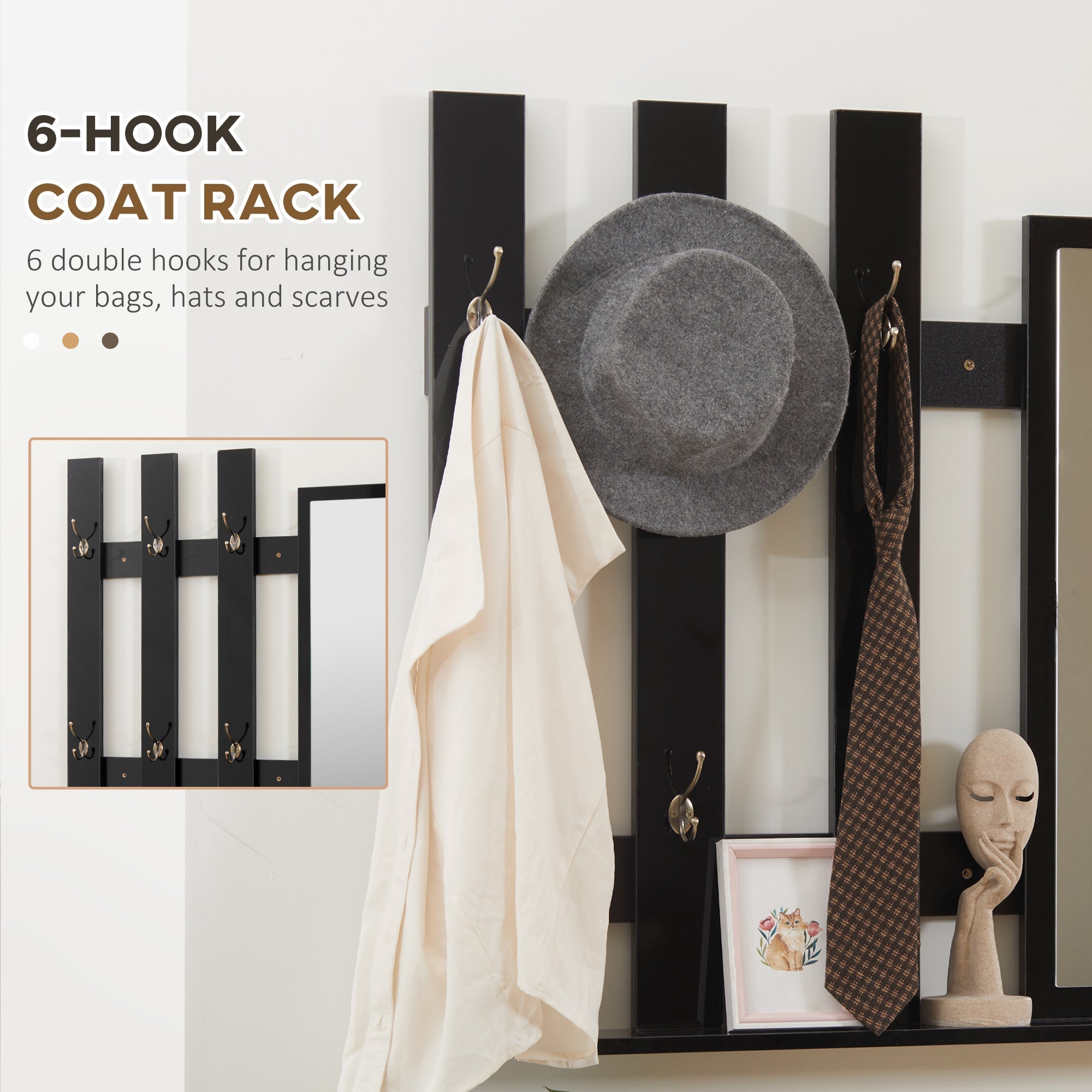 Set Appendi Entrance Dresses With Mirror And Bench Shoes For 8 Paia of Shoes, Shoned Black - Borgè