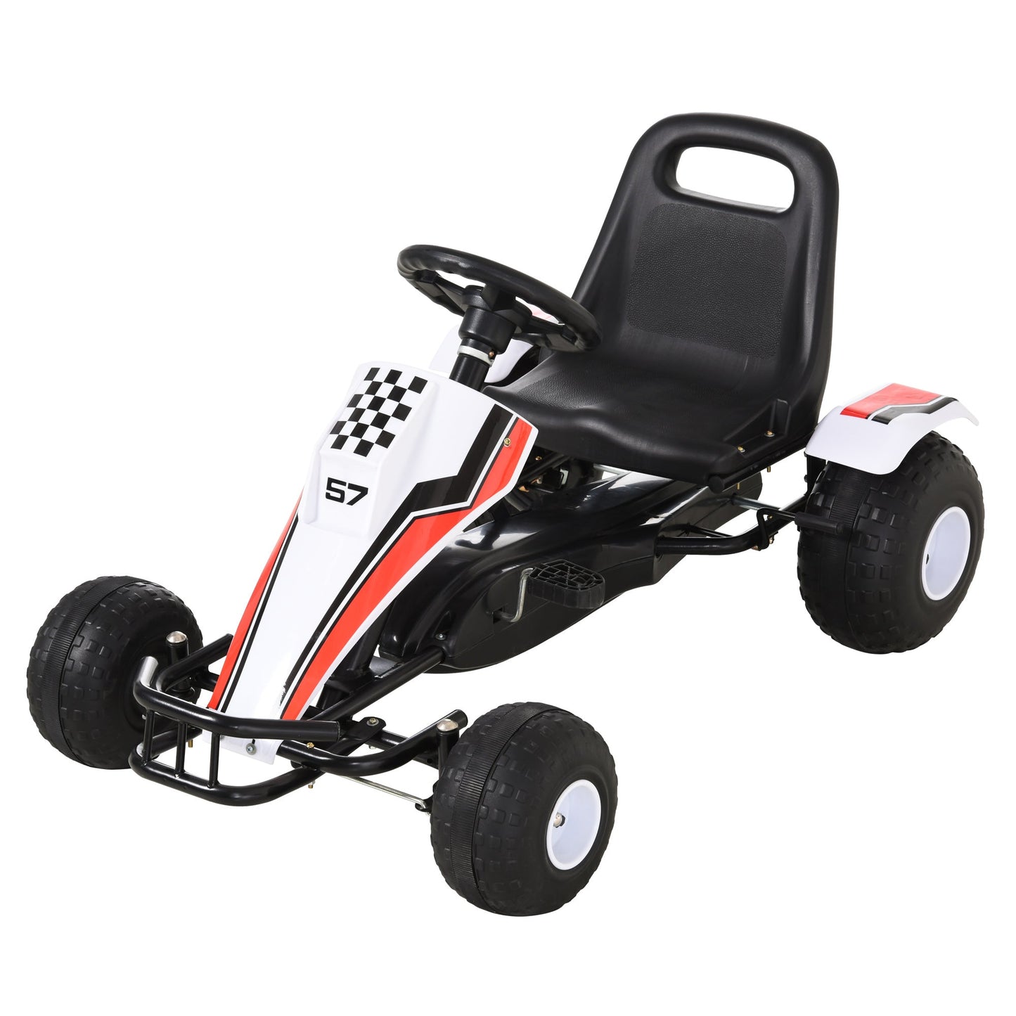 White Pedal Go-Kart for Children 3-8 Years with Adjustable Seat, Plastic Wheels, Handbrake and Gearbox - Borgè