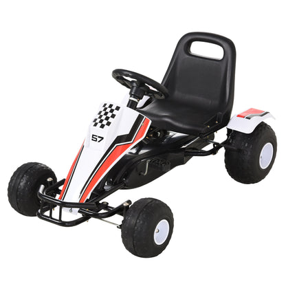 White Pedal Go-Kart for Children 3-8 Years with Adjustable Seat, Plastic Wheels, Handbrake and Gearbox - Borgè