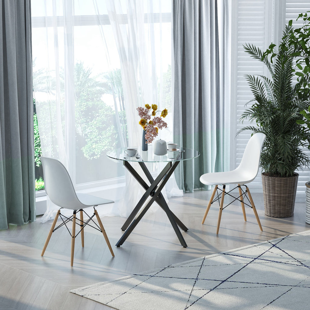 Round glass table and crossed metal legs, modern table for living and study, 80x80x75cm, black - Borgè