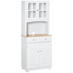 High Credenza For Kitchen, White Wood Buffet Mobile, Classic style, white, 68x39.5x170cm - Borgè