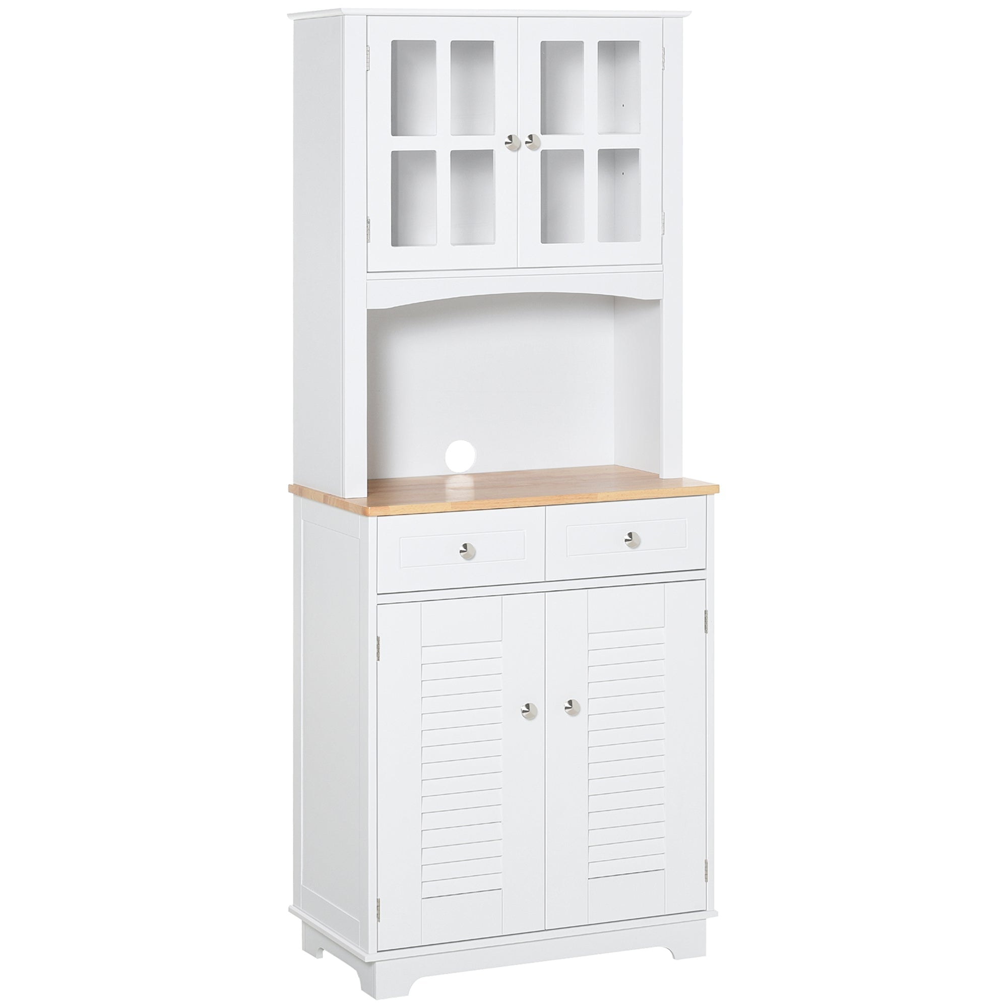 High Credenza For Kitchen, White Wood Buffet Mobile, Classic style, white, 68x39.5x170cm - Borgè