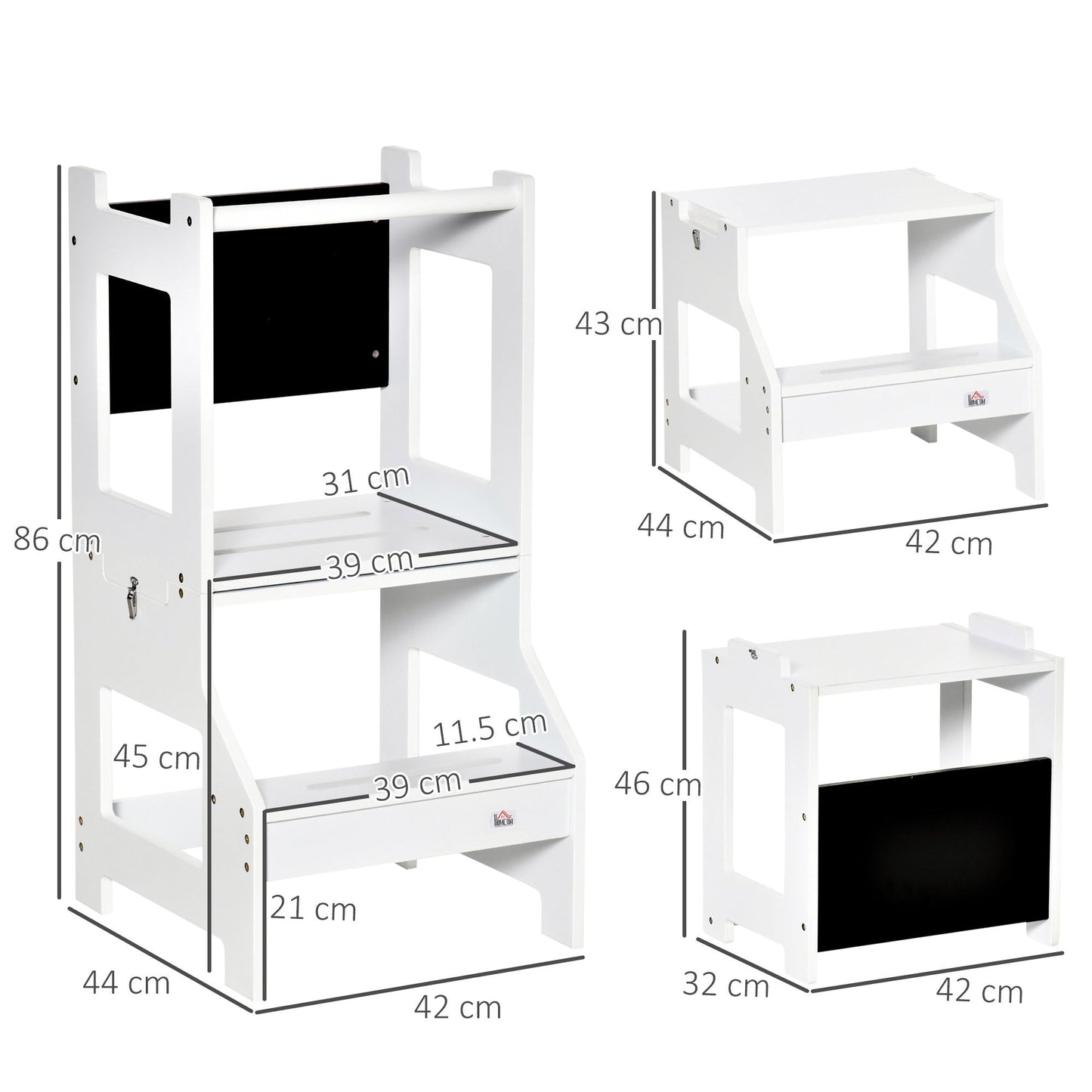 Qaba Scala Montessori 2 in 1 in detachable MDF, with stool, blackboard included, for children 3-6 years old, white - Borgè