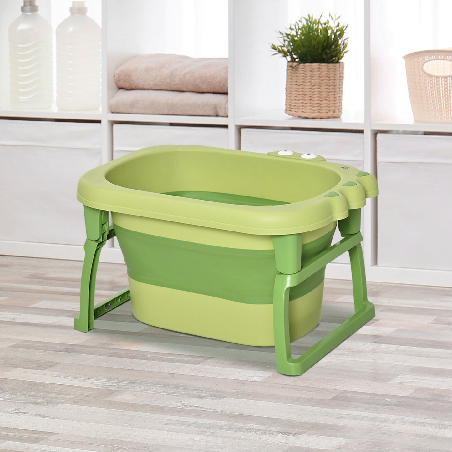 Folding bath tray for babies and children of 0-6 years, in non-slip plastic, green, 75.3x55.4x43cm