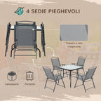 Folding Garden Table and 4 Chairs Set with Umbrella Hole, Black - Borge' Group Limited