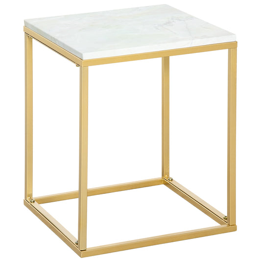 Coffee Table with Marble Effect Surface 40x40x50cm, Gold base | Outsunny