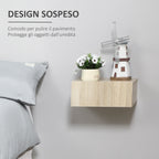 set 2 suspended wooden bedside tables, modern design, 40x30x15cm - wood color - Borgè