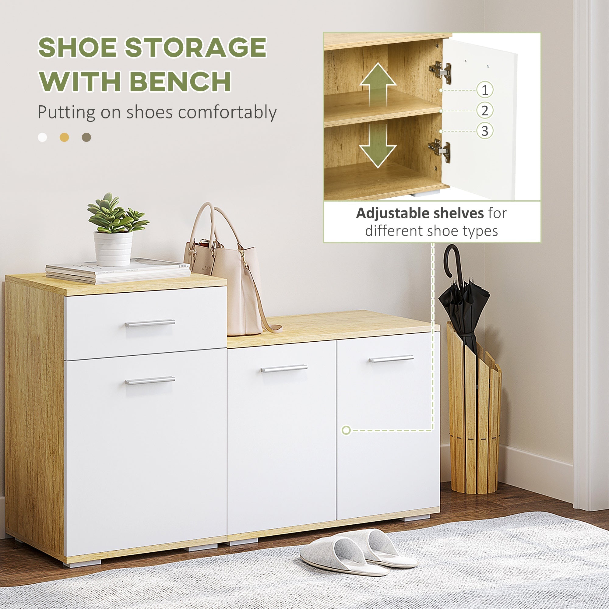 set for 3 in 1 entrance with wall hangers, mirror and boot with wooden bench - Borgè