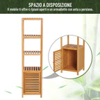 Mobile with column for bamboo bathroom with 4 shelves and a cabinet 36x33x140cm - Borgè