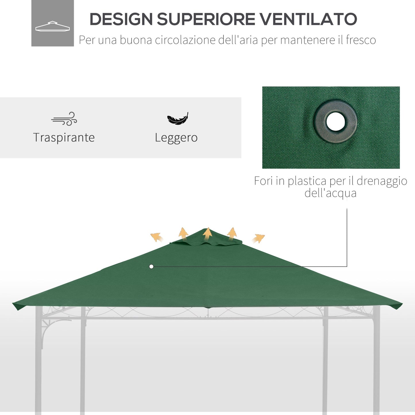 Outsunny spare roof for 3x3m garden gazebo in polyester, green - Borgè