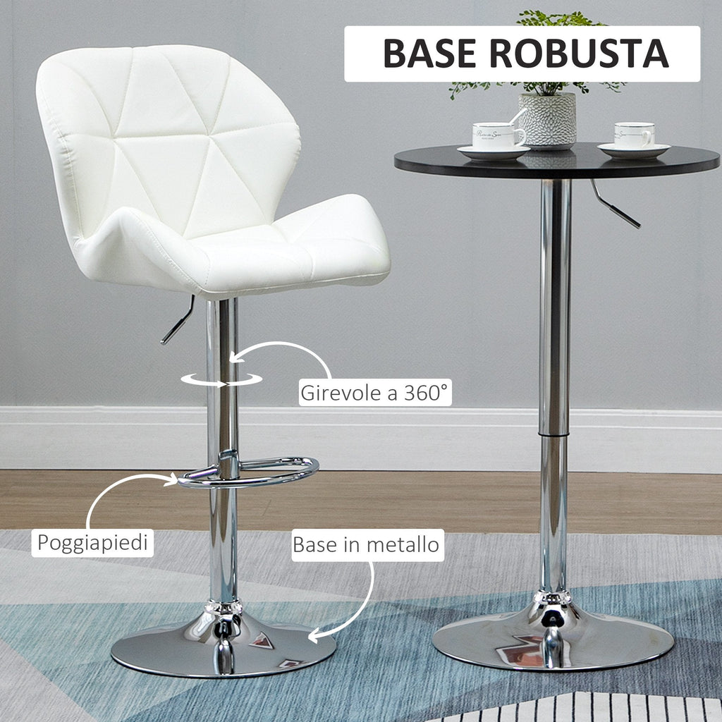 Set 2 swivel bar stools with adjustable height, similar coating and round base - white - Borgè