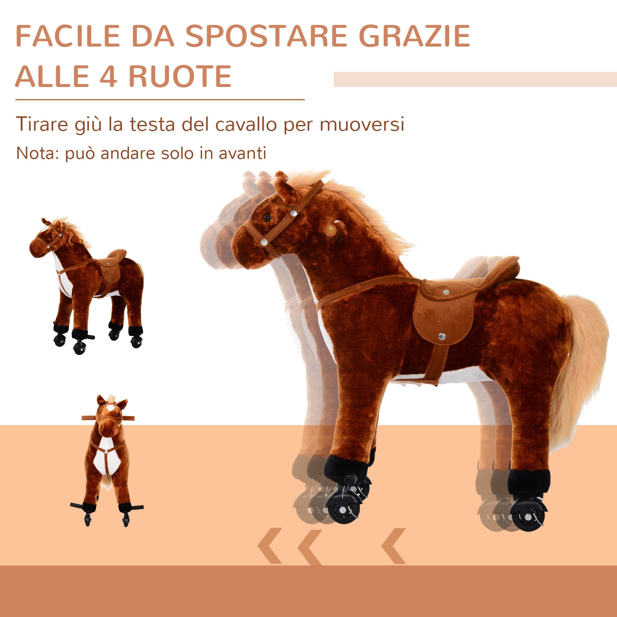 Brown Horse with Wheels and Sounds - Borgè