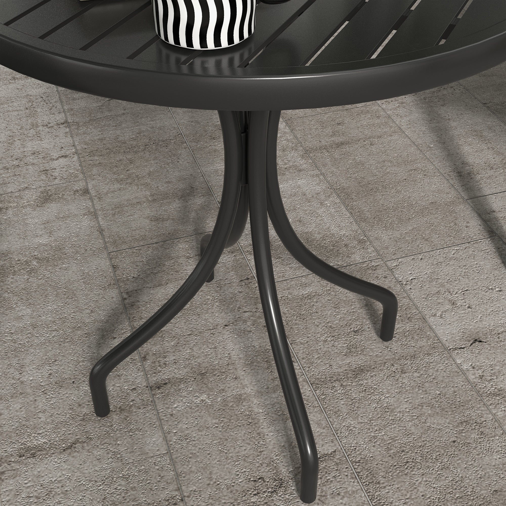 Outsunny round garden table with steel slat top, Ã˜66x71.5cm, black - Borgè