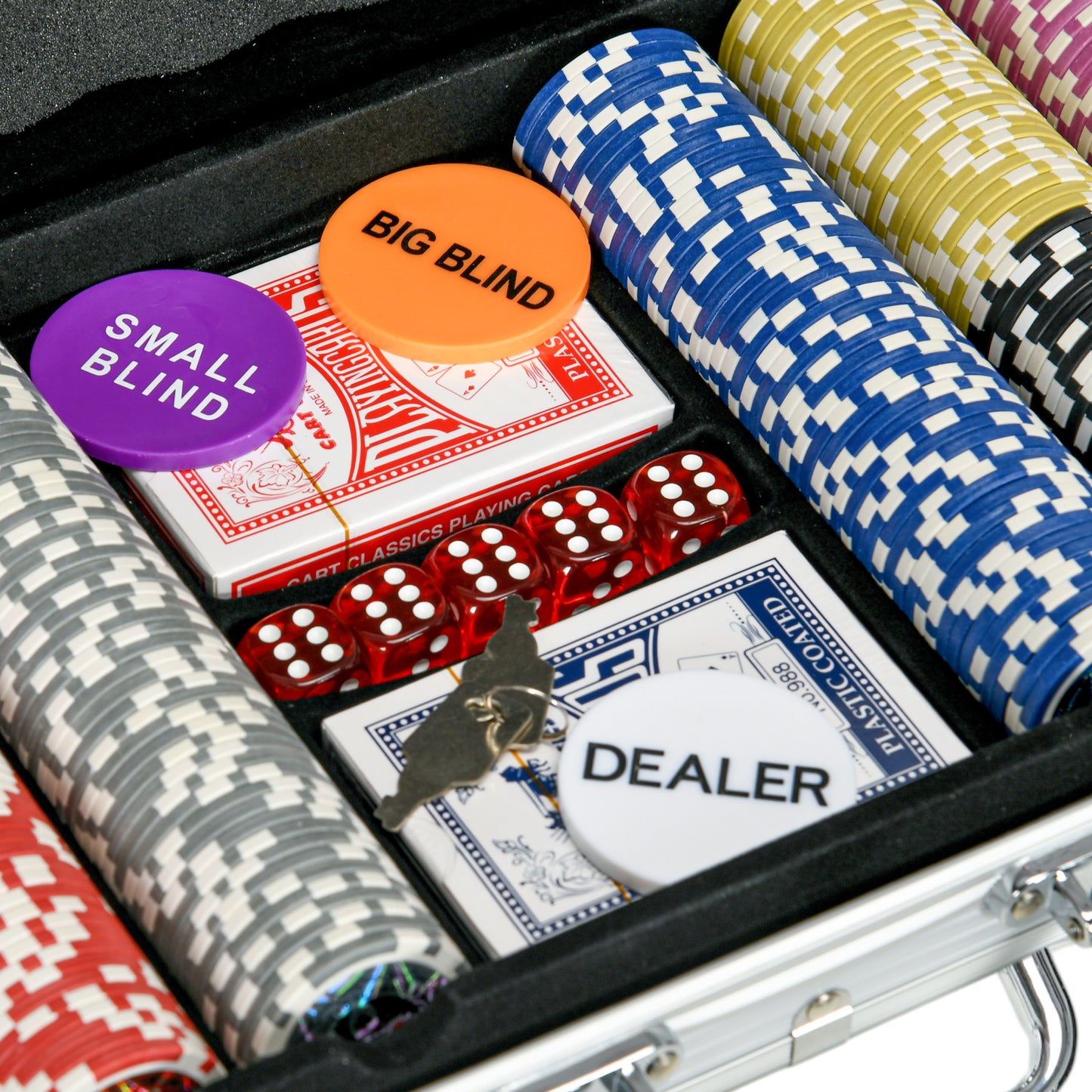 SportNow Set Poker for 9-10 players with 500 chips, 2 decks of cards and 5 dice, aluminum and polyester - Borgè